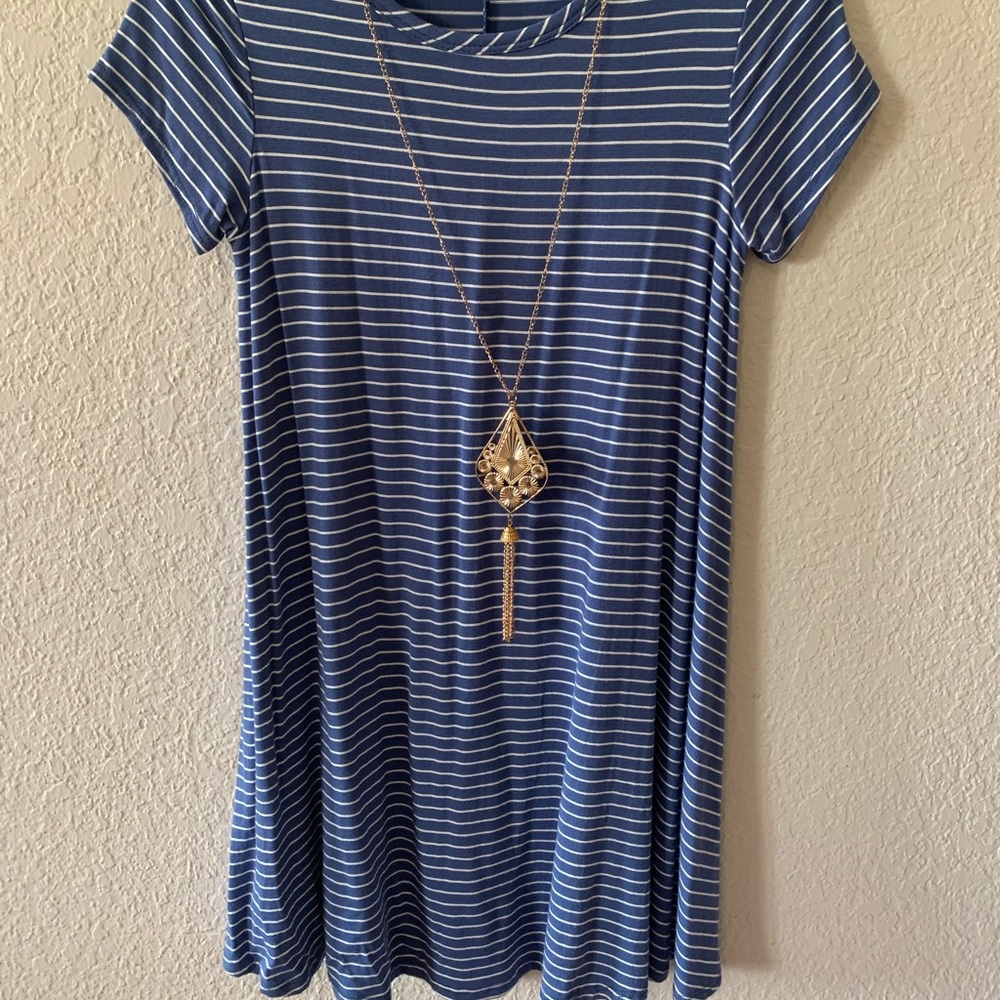Blue and white dress
